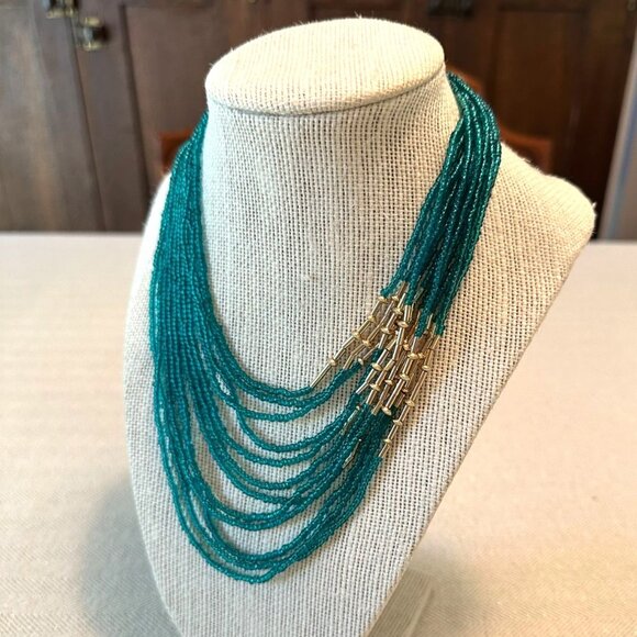 Park Lane Tranquility Necklace Necklace Glass Beads 15" + 3" Teal & Gold - Picture 6 of 8